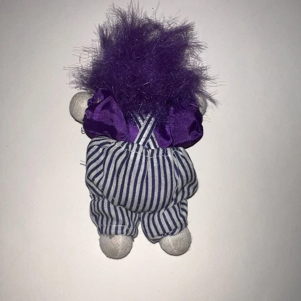 Vintage 1980s Q-Tee Sand-Filled Clown Doll Purple Hair Mardi Gras Theme NOLA